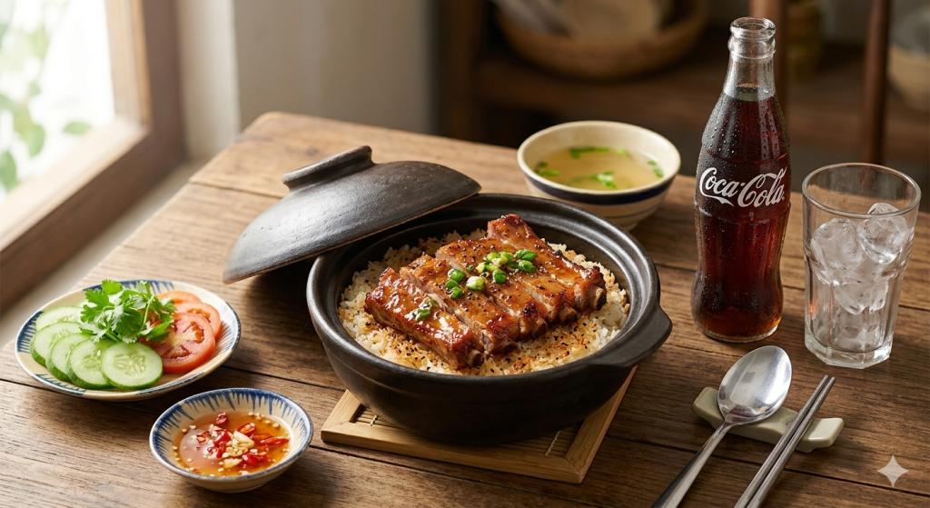 Combo 1 cơm thố sườn nướng 1 con coca