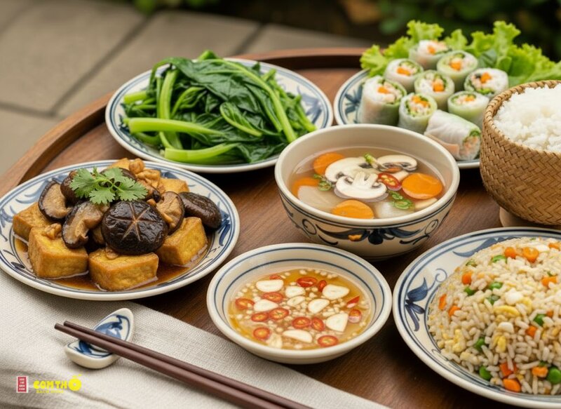 Món chay - 7. Mướp xào nấm Món chay - 7. Mướp xào nấm